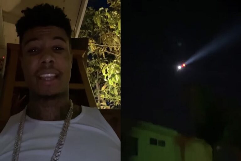 Blueface Hides in Someone’s Front Yard While Claiming He’s Being Chased by a Helicopter: Video