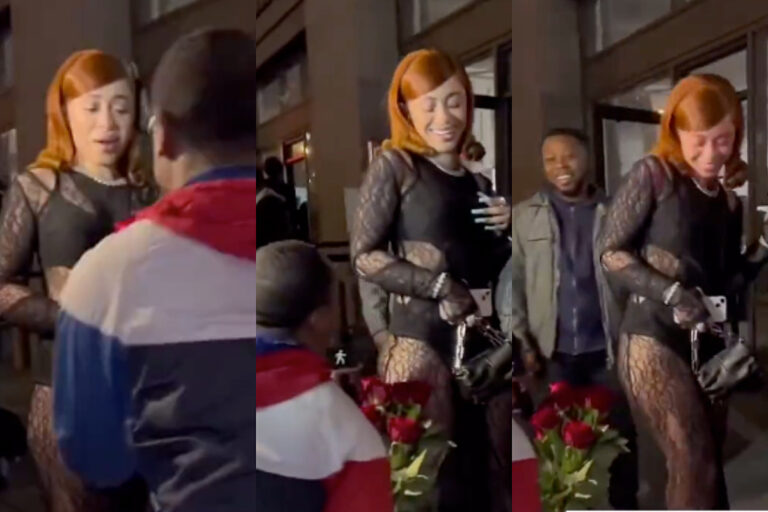 Ice Spice Fan Attempts to Give Her a Bouquet of Roses – Watch