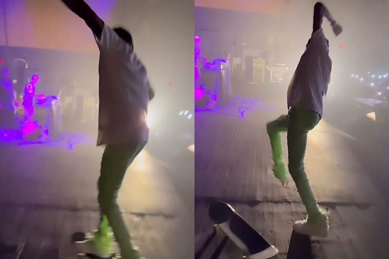 Soulja Boy Almost Falls Off Skateboard on Stage During Show