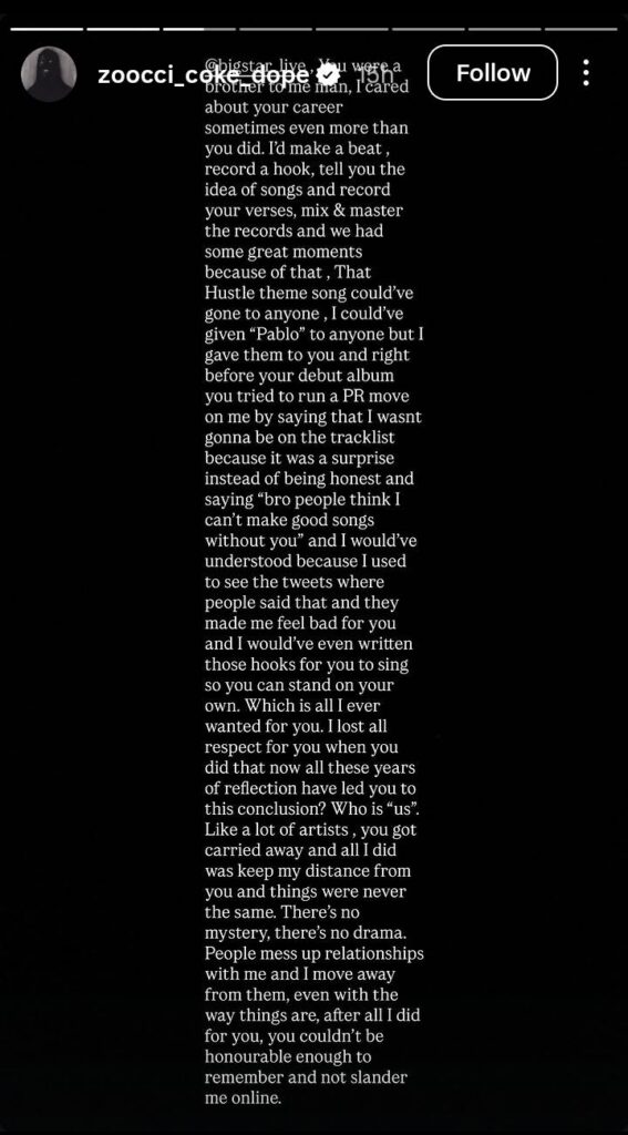 Zoocci Coke Dope Statement